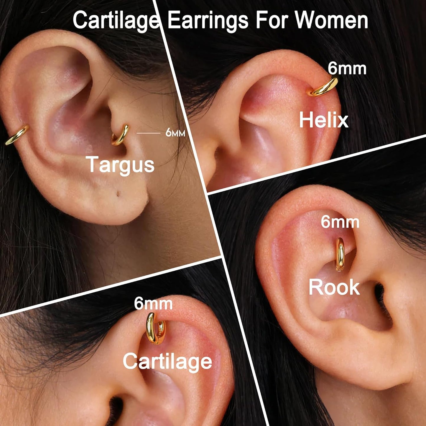 Small Gold Huggie Hoop Earrings Set for Women Men Hypoallergenic 14K Plated Stack Cartilage Earrings, Multiple Piercing