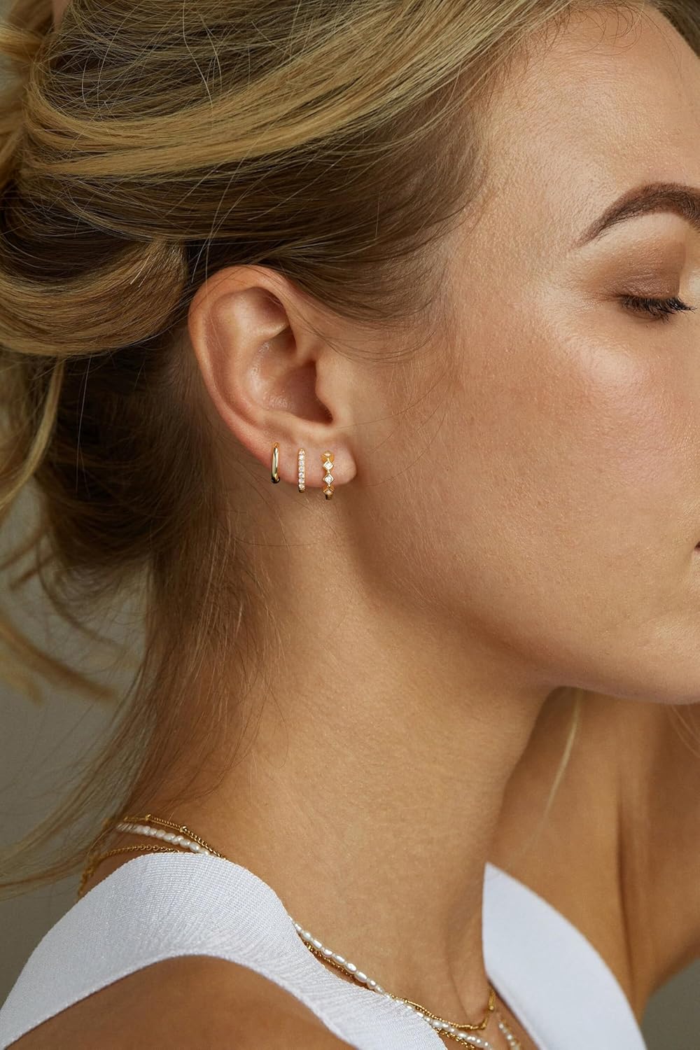 Freekiss 3 Pairs Gold Hoop Earrings Set: Dainty Stud Earrings Trendy Small 14K Gold Plated Hypoallergenic Dangle Cartilage