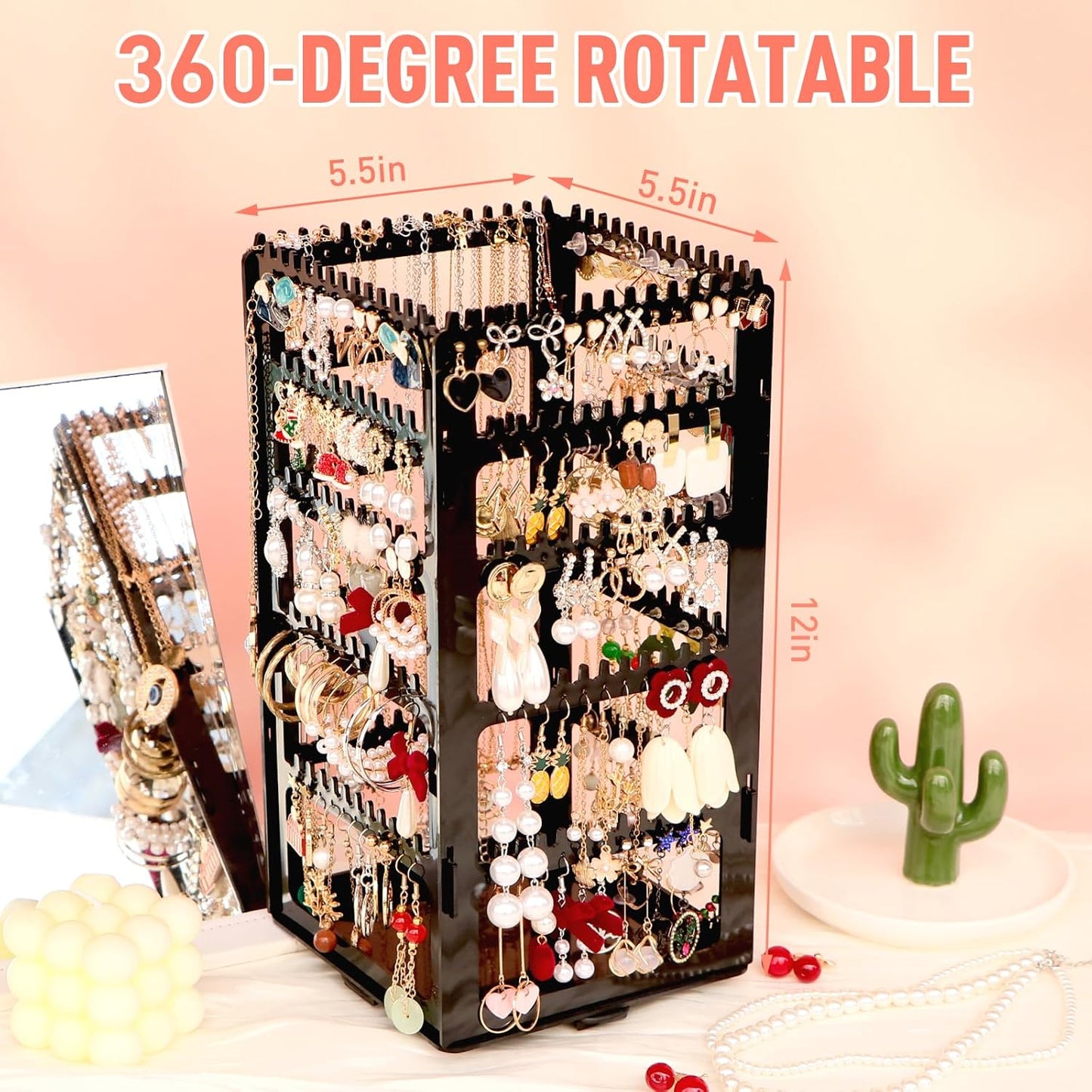 360 Rotating Earring Holder Organizer Stand,5 Tiers Acrylic Jewelry Organizers and Storage,228 Holes and 232 Grooves
