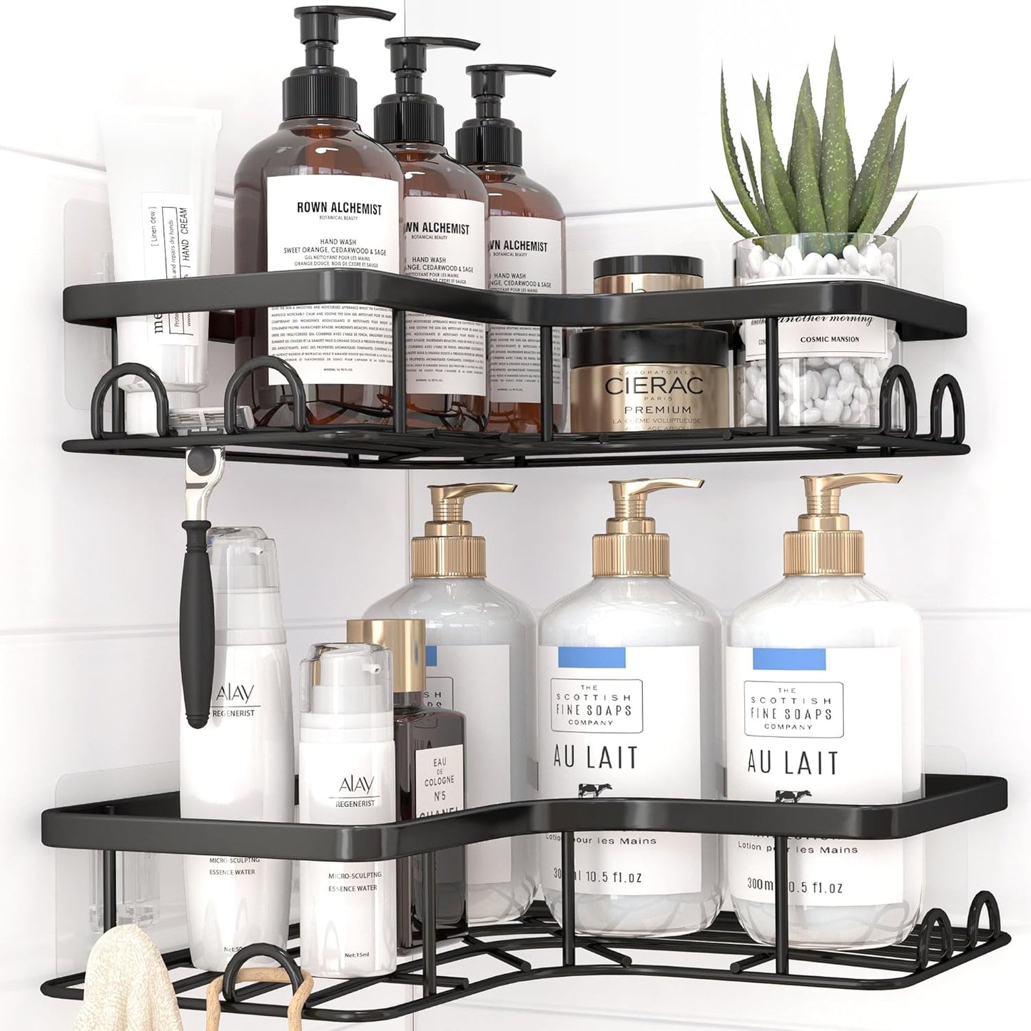 Corner Shower Caddy - 2 Pack, Adhesive Shower Organizers,  with 8 Hooks, No Drilling