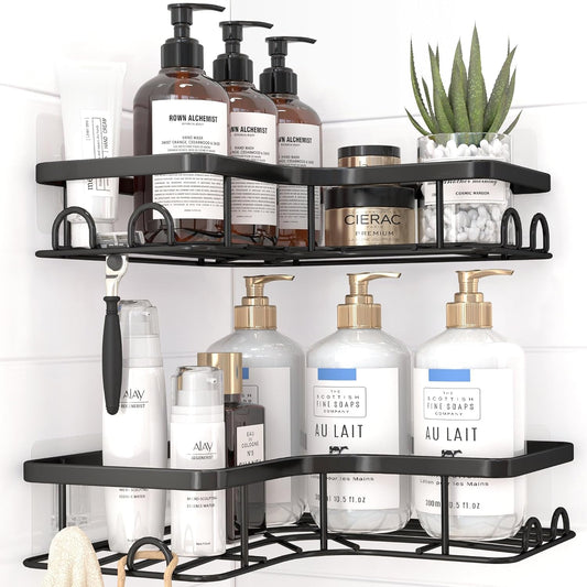 Corner Shower Caddy - 2 Pack, Adhesive Shower Organizers,  with 8 Hooks, No Drilling