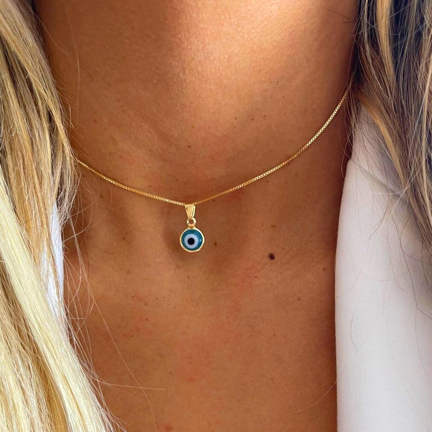 Evil Eye Necklace: 14K Gold Plated Blue CZ Diamond Boho Pendant for Women, Protection Gift