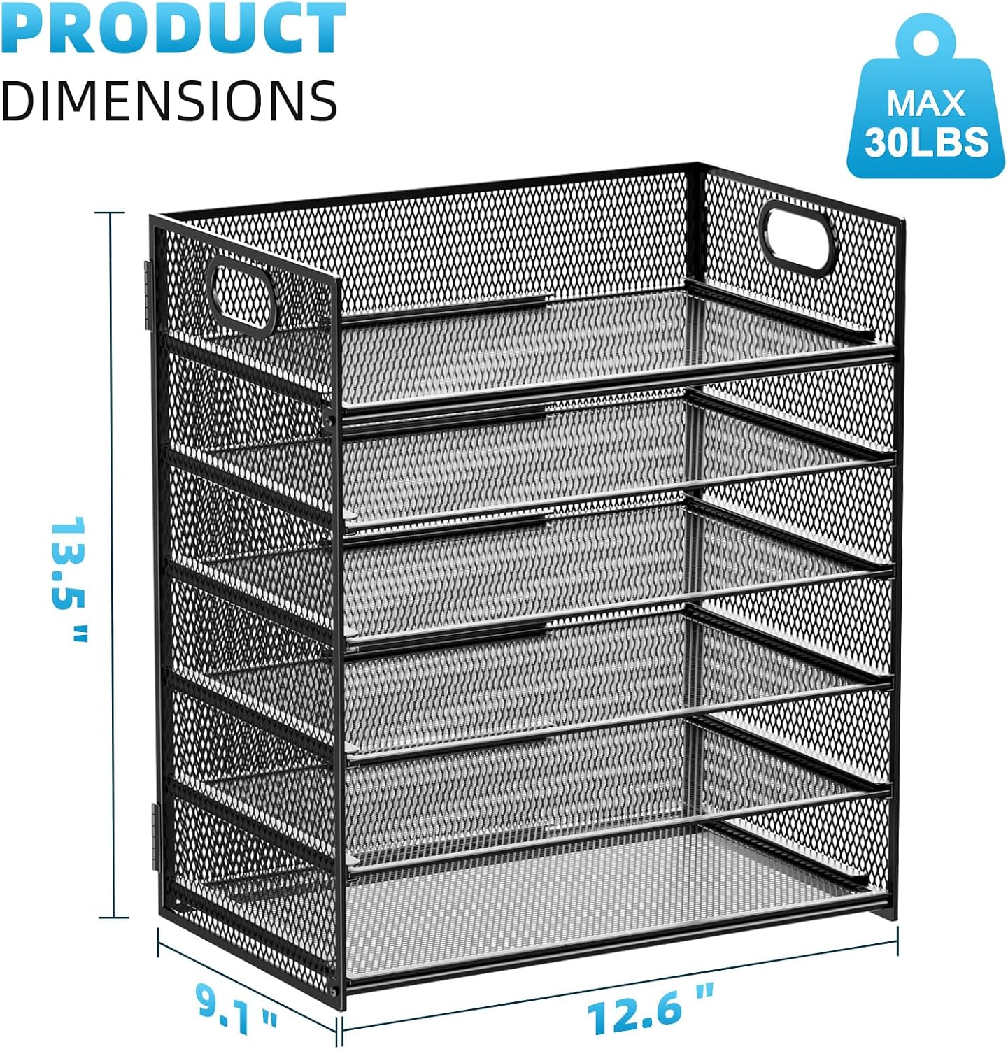 6 Tier Paper Organizer Letter Tray - Mesh Desk File Organizer with Handle