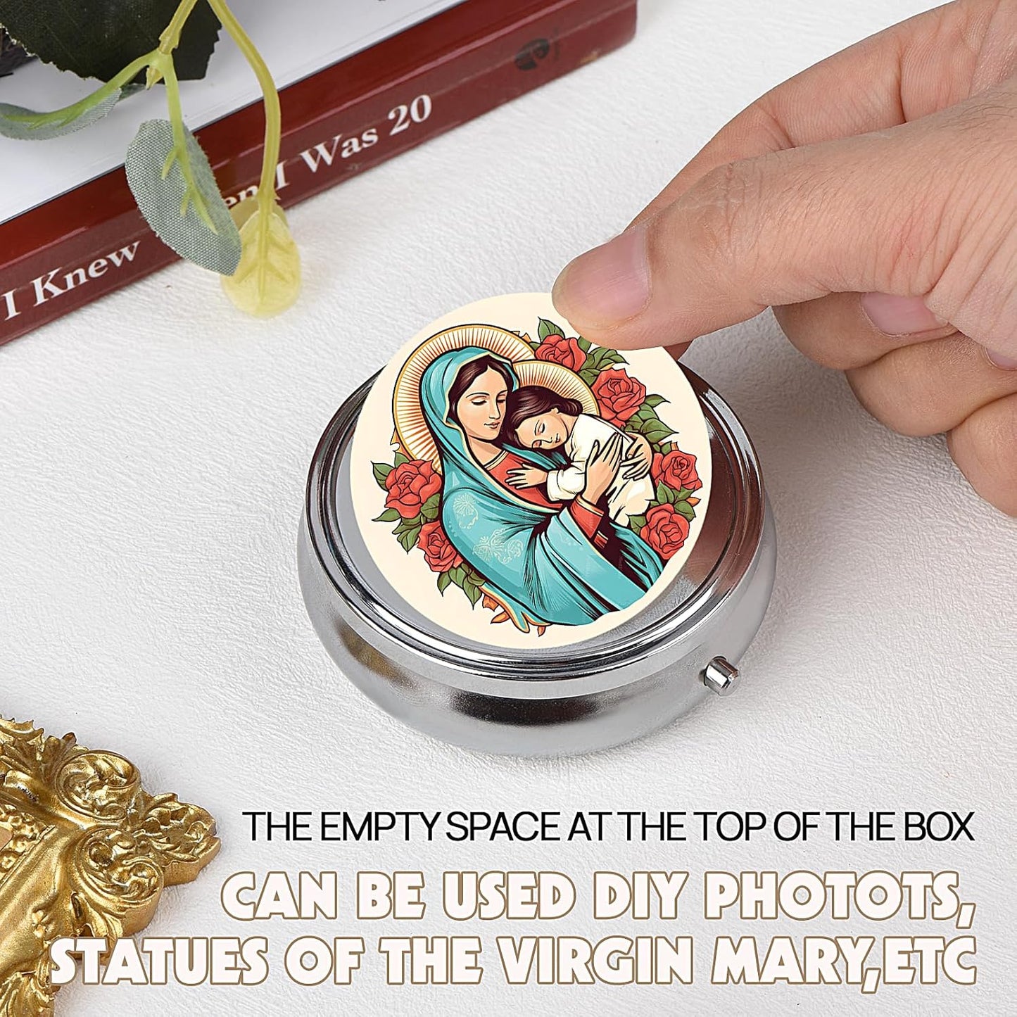 Catholic Sacramental Rosary | Virgin Mary & Crucifix Necklace - Confirmation Gift for Women w/ Silver Metal Gift Box (White)
