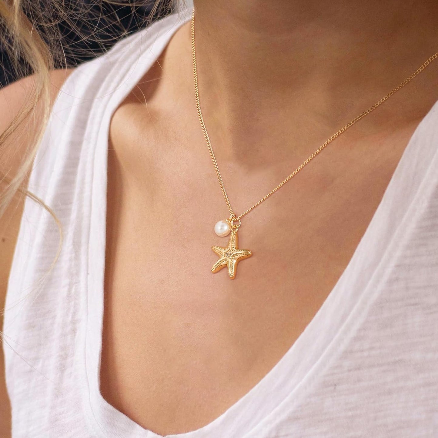 14K Gold Plated Shell/Starfish/Anchor/Dolphin Pendant Necklaces Ocean Beach Summer Jewelry for Women