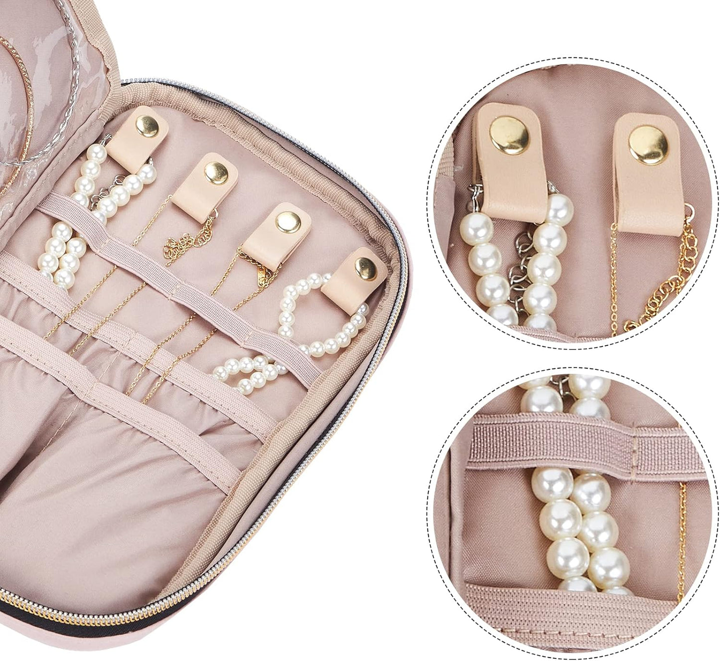 Travel Jewelry Case, Holiday Organizer for Necklaces, Earrings, Rings, Bracelets, Watch, Pink