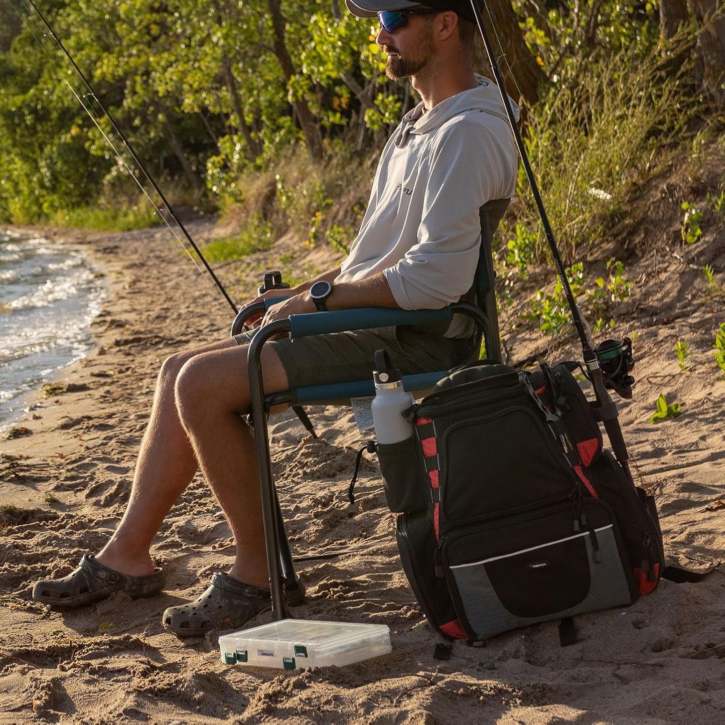 with 2 Rod Holders & 4 Tackle Boxes, Large Tackle Storage Bag With Rain Cover for Fishing Gear