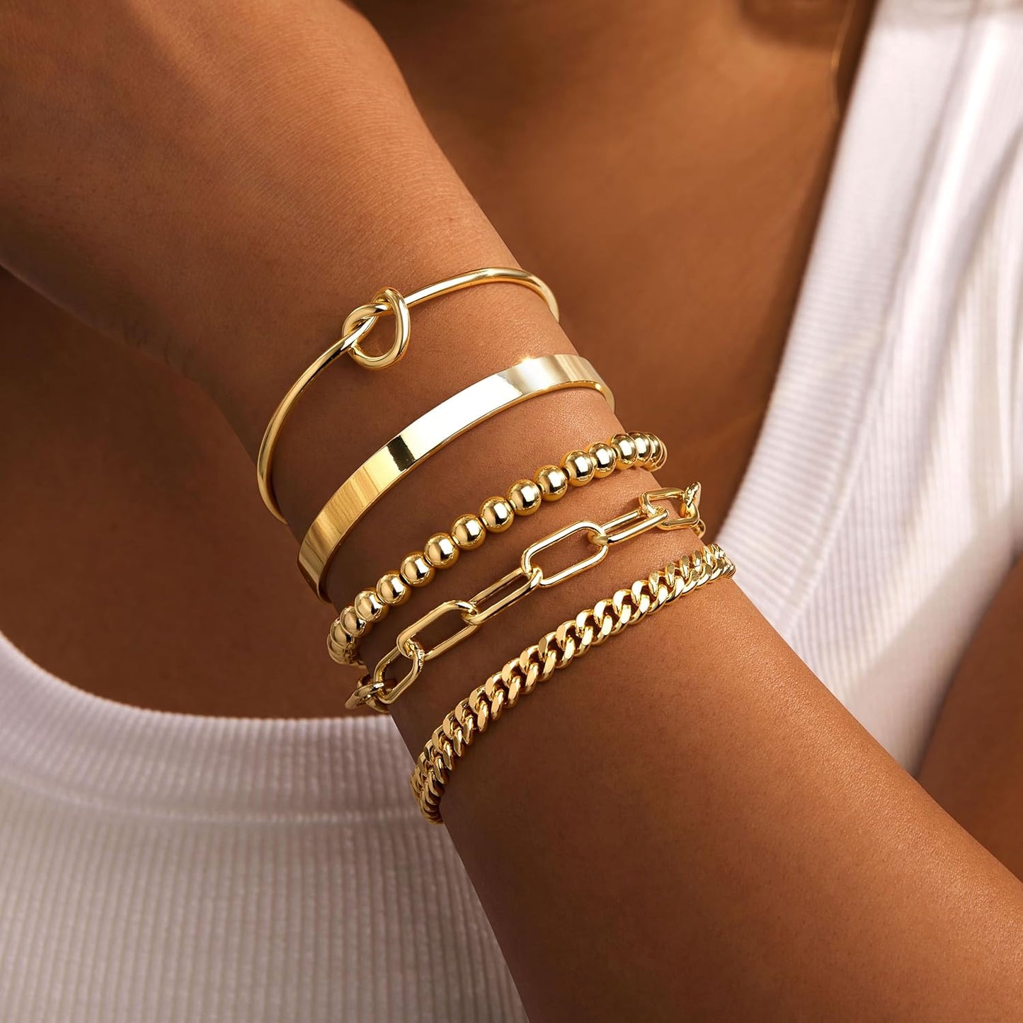 Gold Bracelets for Women Non Tarnish, 14K Gold Plated Chunky Cuff Bracelet Gold Bangles Bracelet for Women Trendy