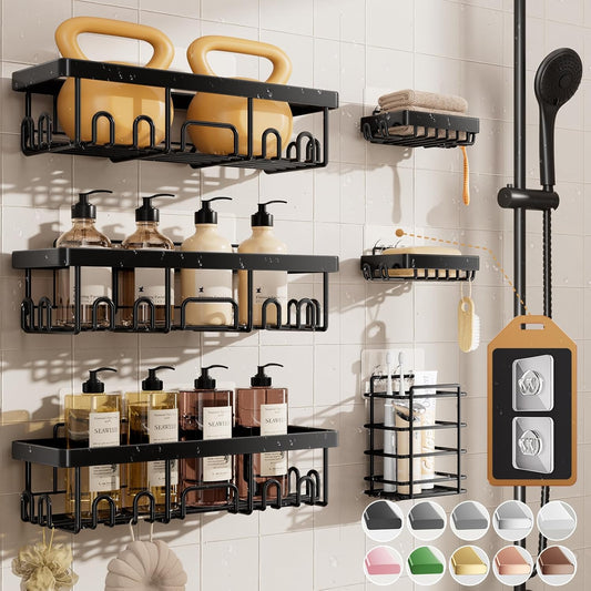 Shower Caddy 6-Pack, No Drilling Adhesive Shelves, Rack with Soap Holder,  Organizers and Storage