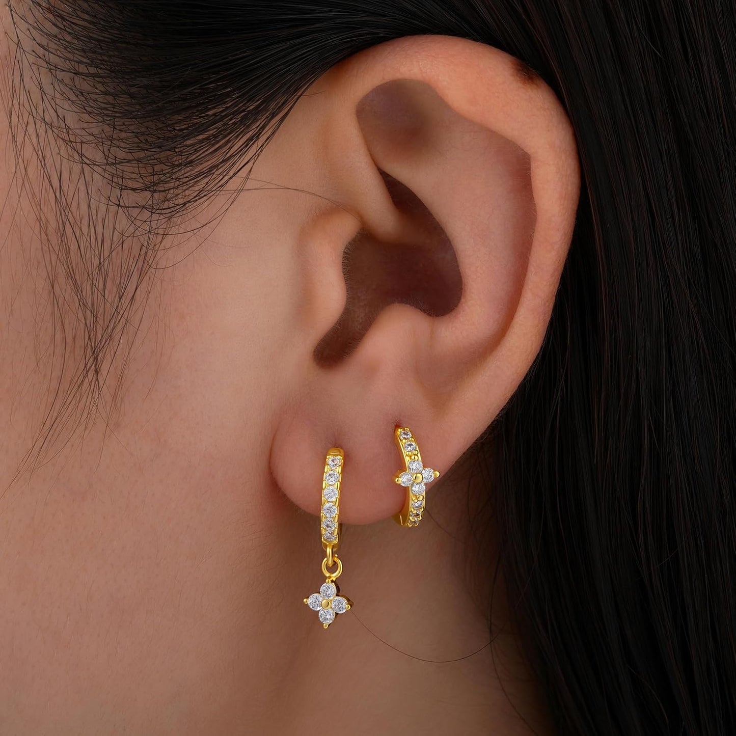 Small Gold Hoop Earrings Set for Women, 14K Gold Plated Lightweight Earrings Sets for Multiple Piercing