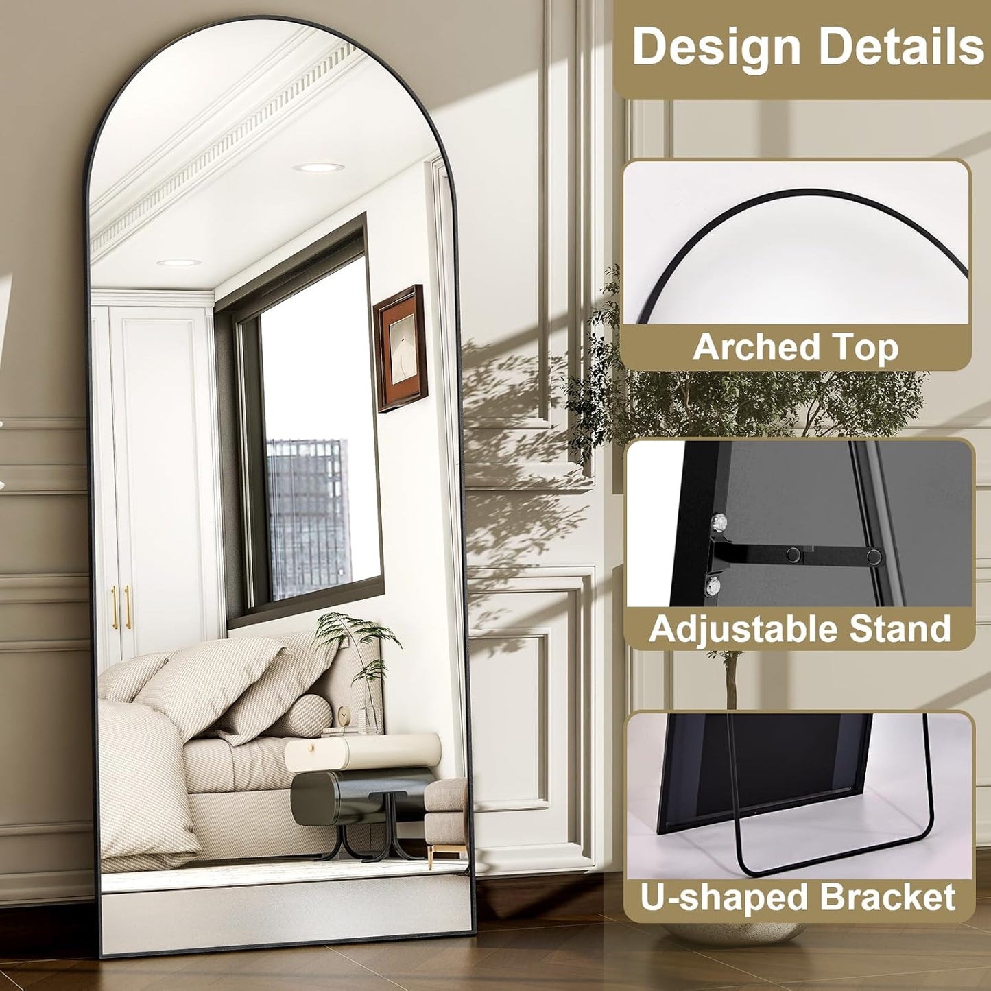 57" x 20" Arched Full Length Mirror - Wall Mounted/Floor Mirror Aluminum Alloy Frame Full