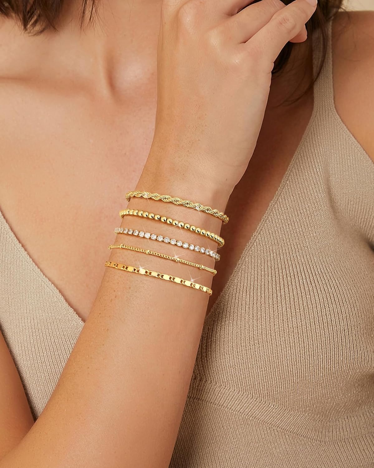 14k Chunky Gold Bracelets for Women Non Tarnish, Womens Gold Bracelet Stack Layered Chunky Chain Bracelets Waterproof Link
