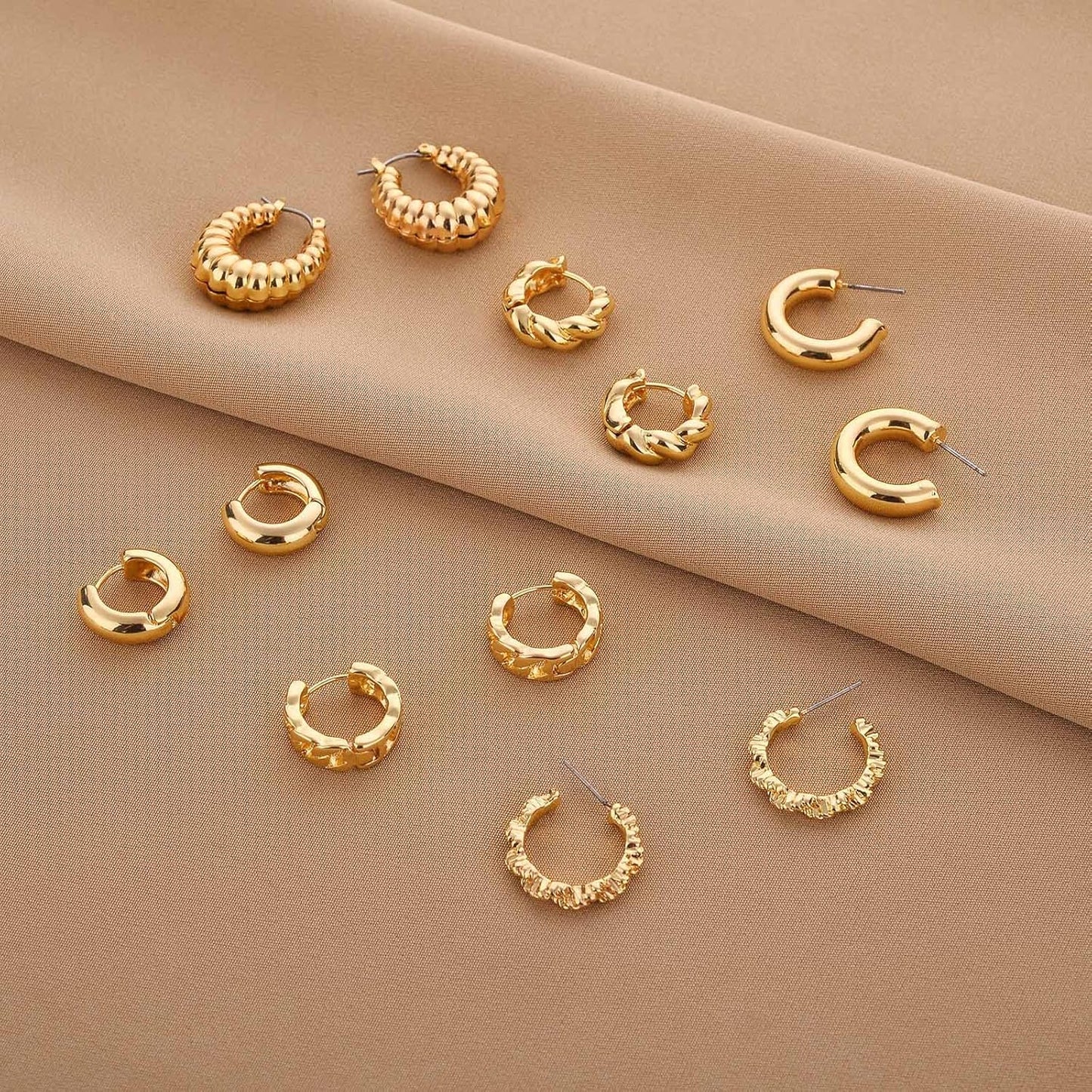 Chunky Hoop Earrings Set 14K Gold Hoop Earrings for Women Hypoallergenic, Thick Hoops Earring set, Twist Huggie Hoop Earring