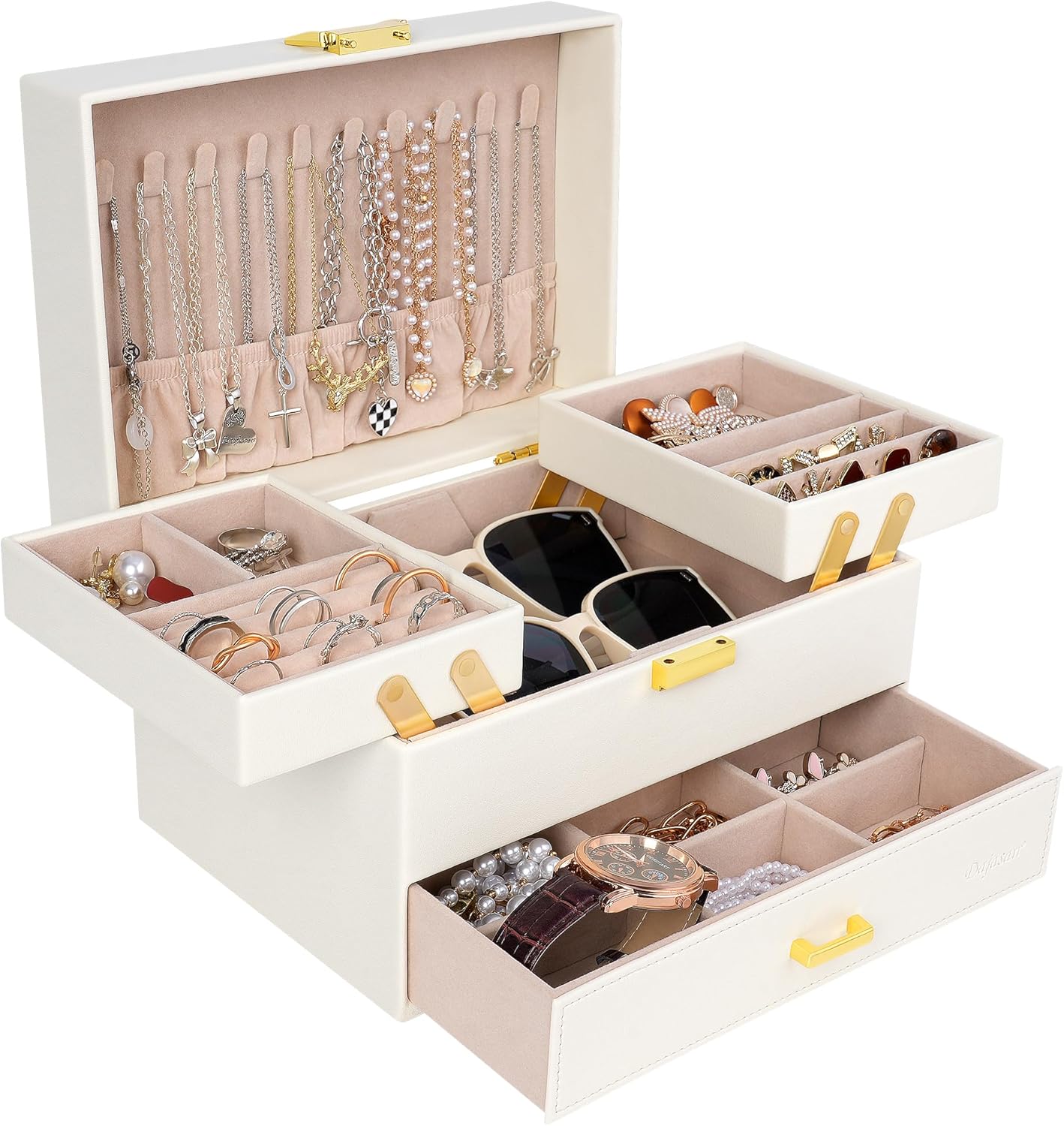 Jewelry Boxes for Women Girls, 3 Layers Jewelry Storage Organizer for Earring, Ring, Necklace, Bracelets