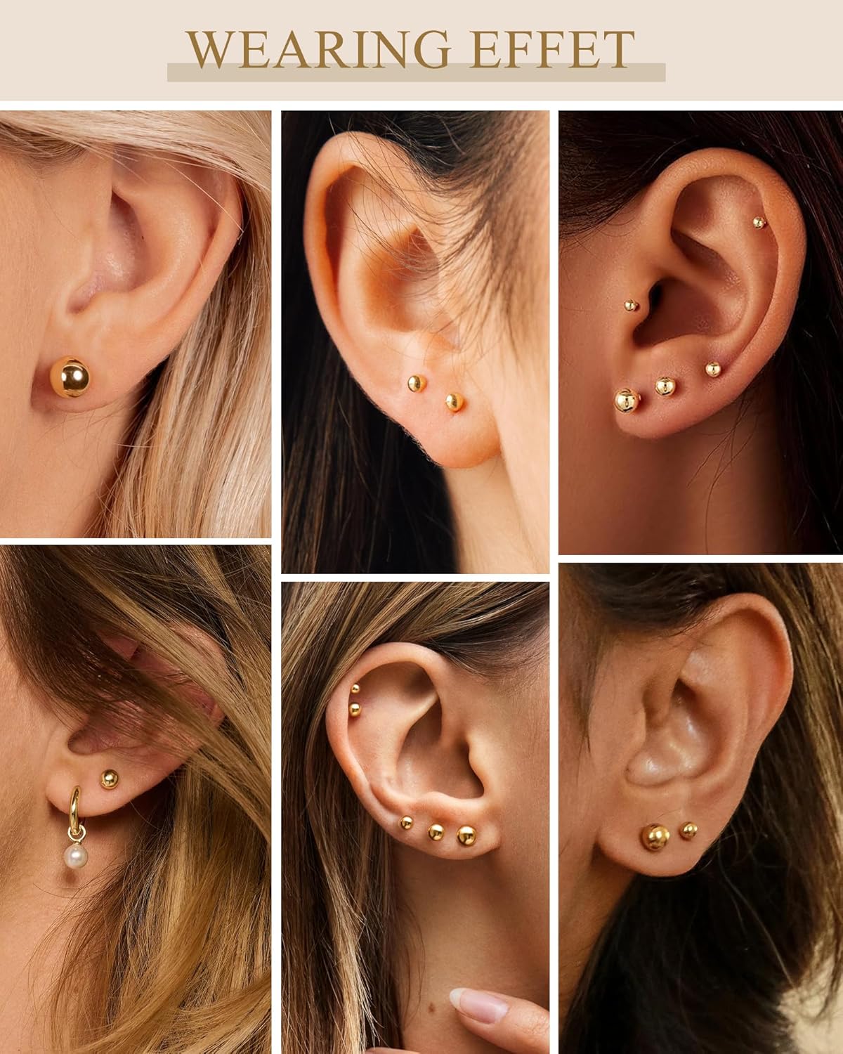 5 Pairs 14K Gold Plated Stud Earrings for Women, Hypoallergenic Earring Sets for Multiple Piercing, Premium Cubic Zirconia Studs