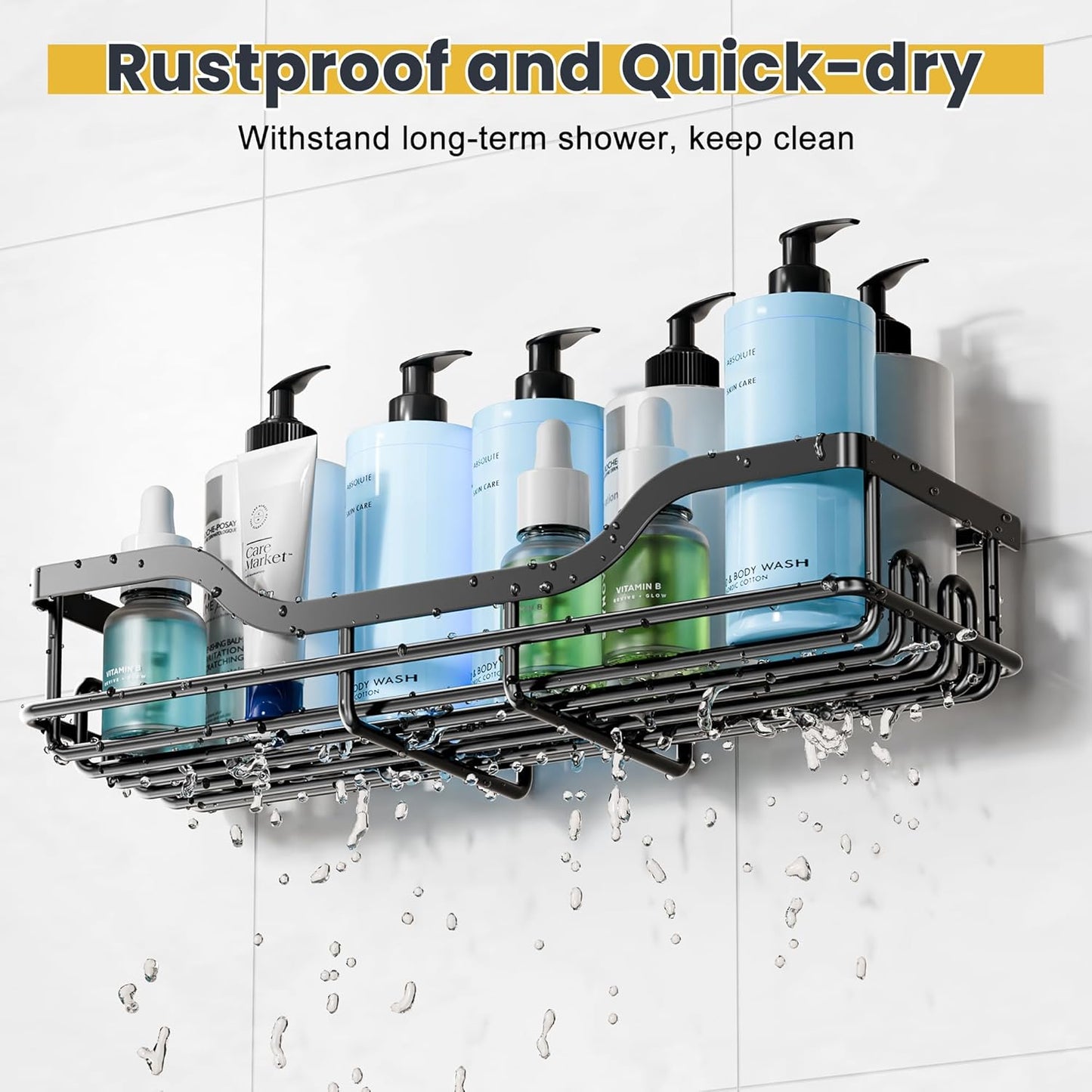3-Pack Shower Caddy with Soap Holder, Adhesive Rustproof No-drill Shelves Rack Storage Bathroom