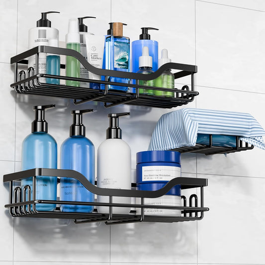 3-Pack Shower Caddy with Soap Holder, Adhesive Rustproof No-drill Shelves Rack Storage Bathroom