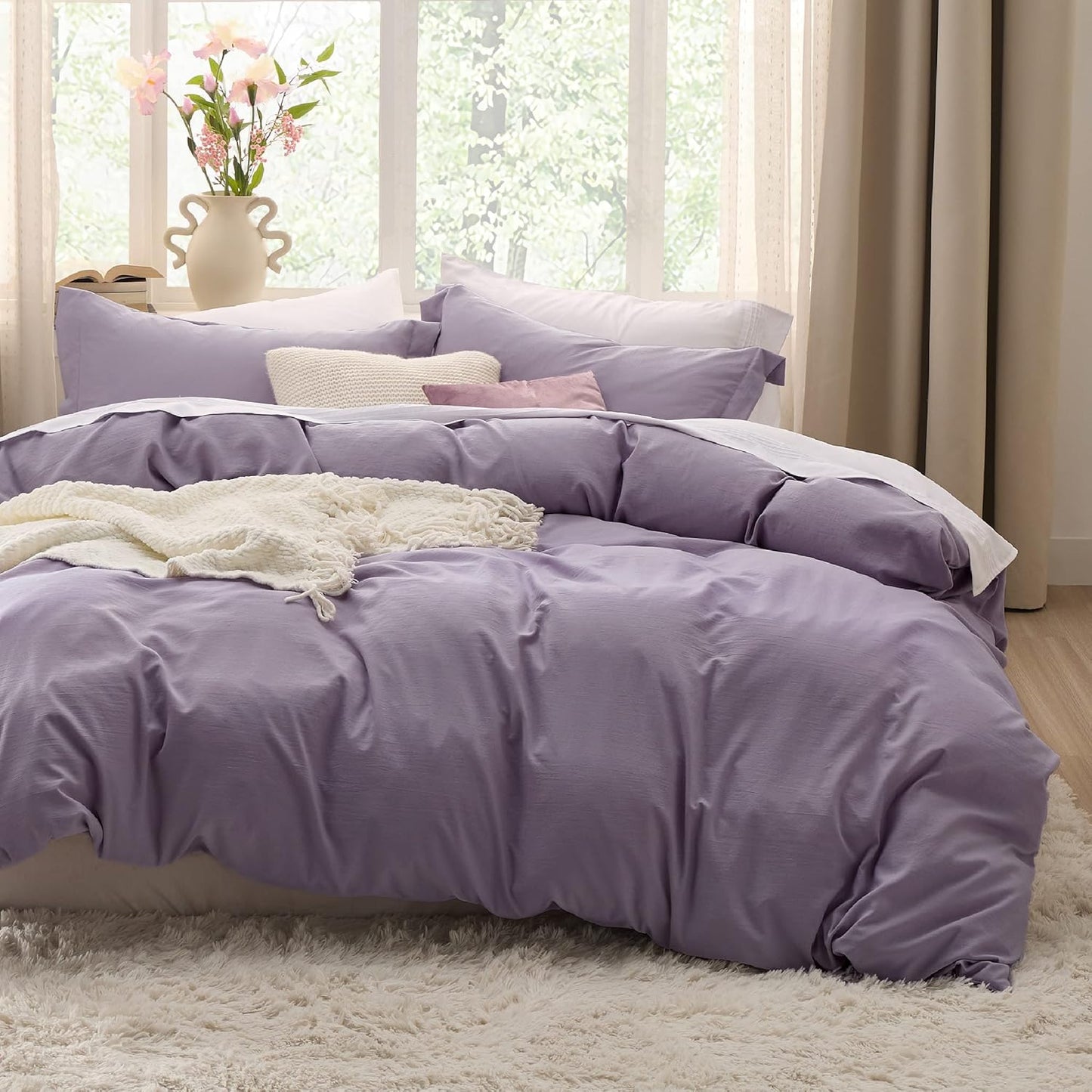 White Duvet Cover Queen Size - 3 count Prewashed Extra Soft Bedding Set