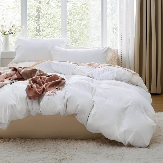 White Duvet Cover Queen Size - 3 count Prewashed Extra Soft Bedding Set