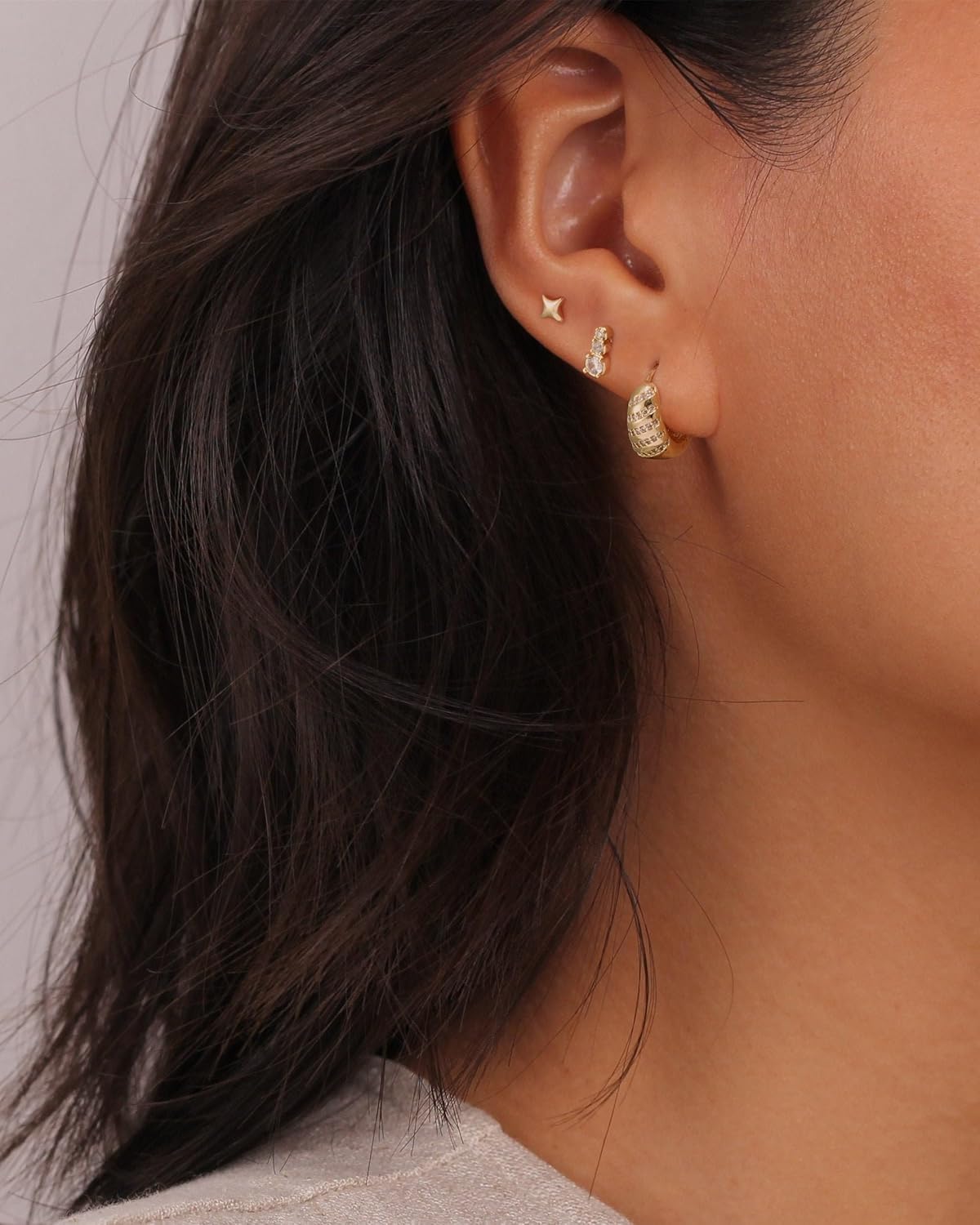 Gold Hoop Earrings Set for Women Trendy, 14K Gold Plated Chunky Hypoallergenic Small Diamond Cartilage Hoops Cute Cubic