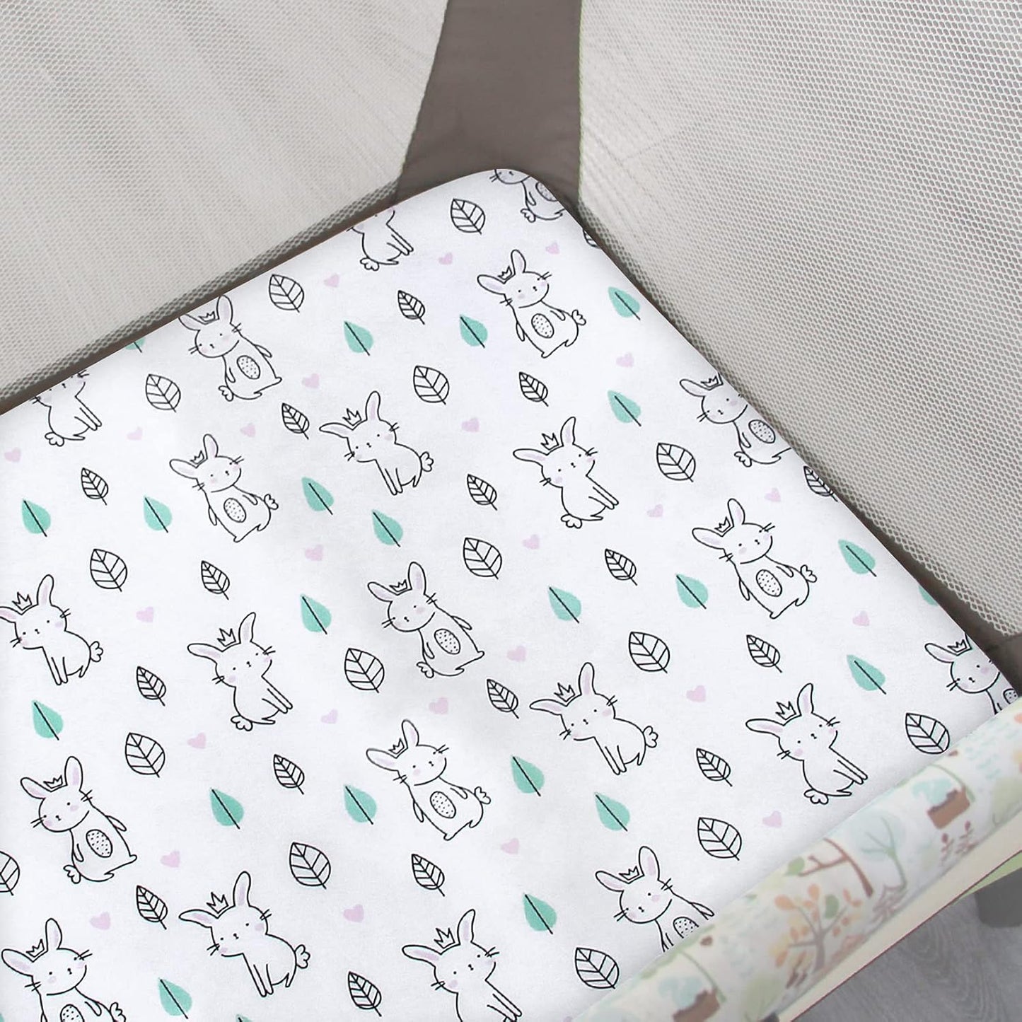 2 Pack Mini Crib Sheets, Stretchy Playard Fitted Sheet, Soft and Breathable Material, Stars & Bunny