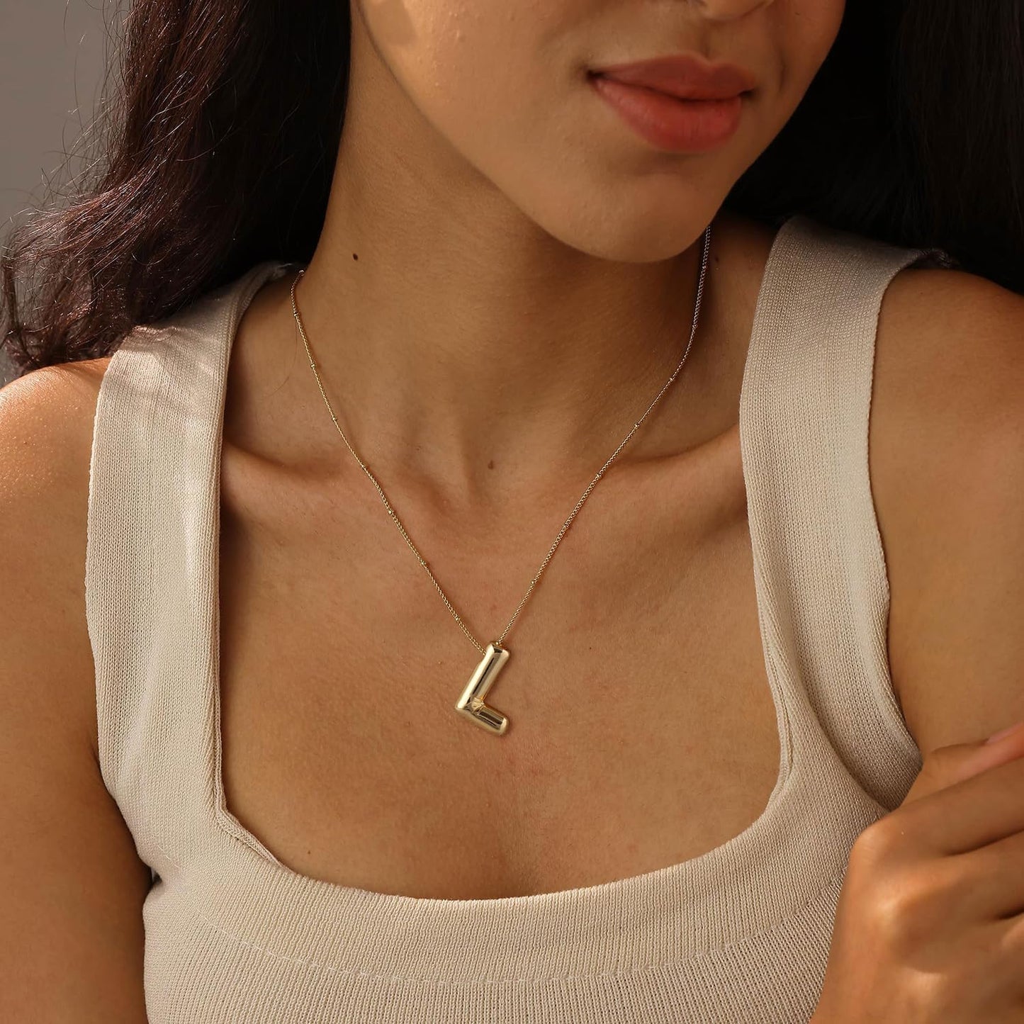 Bubble Gold Letter Necklace, 14k Gold Plated Balloon Initial Pendant, Dainty Chunky Custom Name Necklace for Women
