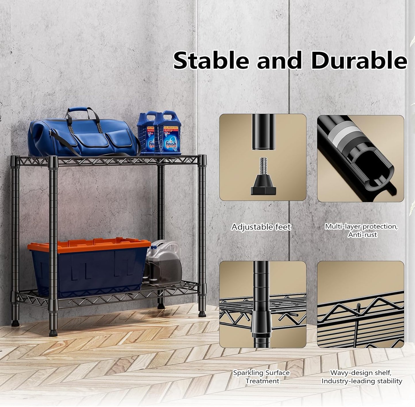 220 lbs 2 Tier Storage Rack Metal Wire Shelving Unit, Storage Standing Household Shelf Organizer