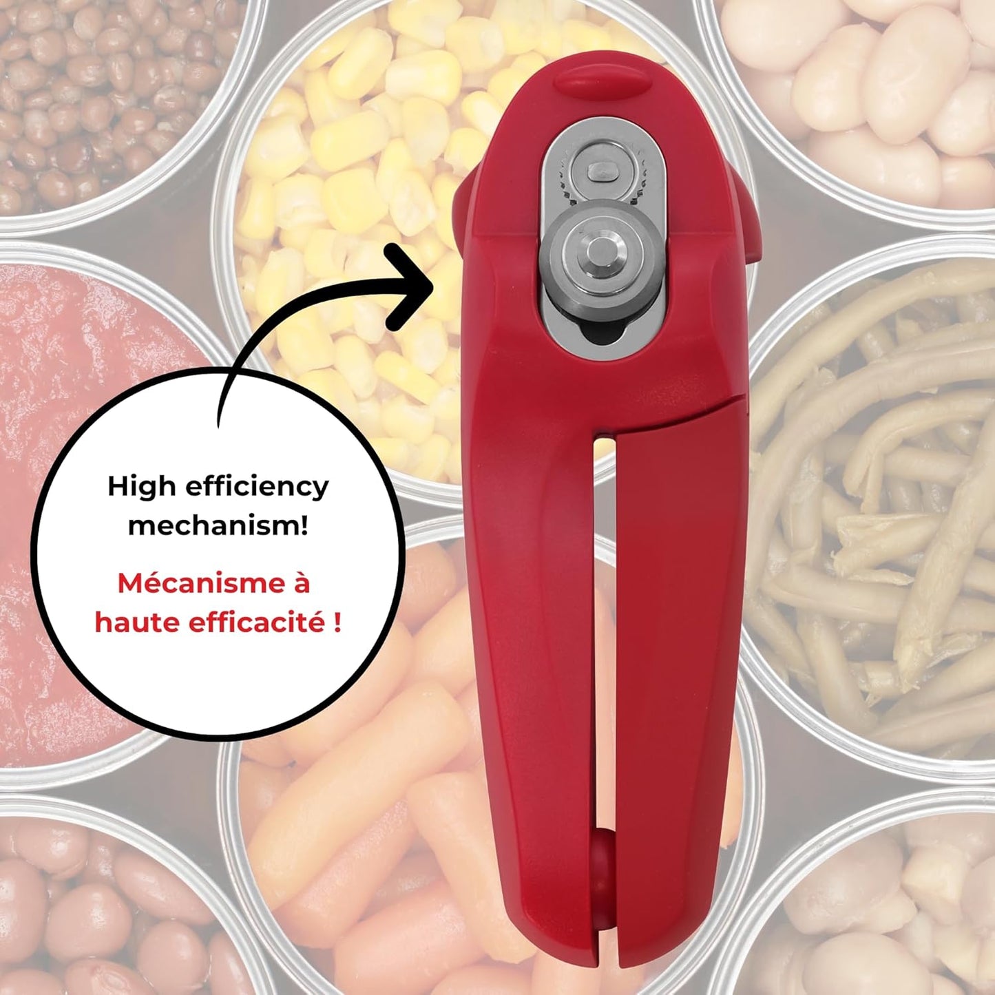 Can Opener - Safe No-Sharp-Edge Design, Holds Lid - Heavy Duty Comfort Grip