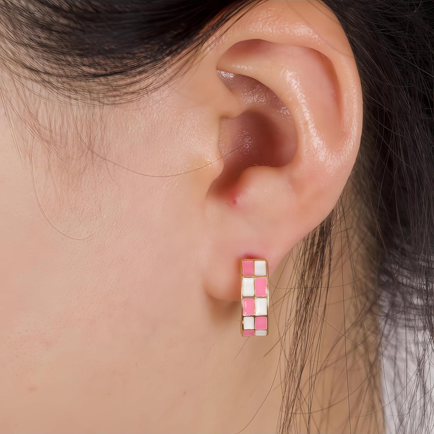 Small Hoop Cartilage Earrings Teacher Earrings for Women；White Black Enamel Hypoallergenic Hooped Gifts Gold and