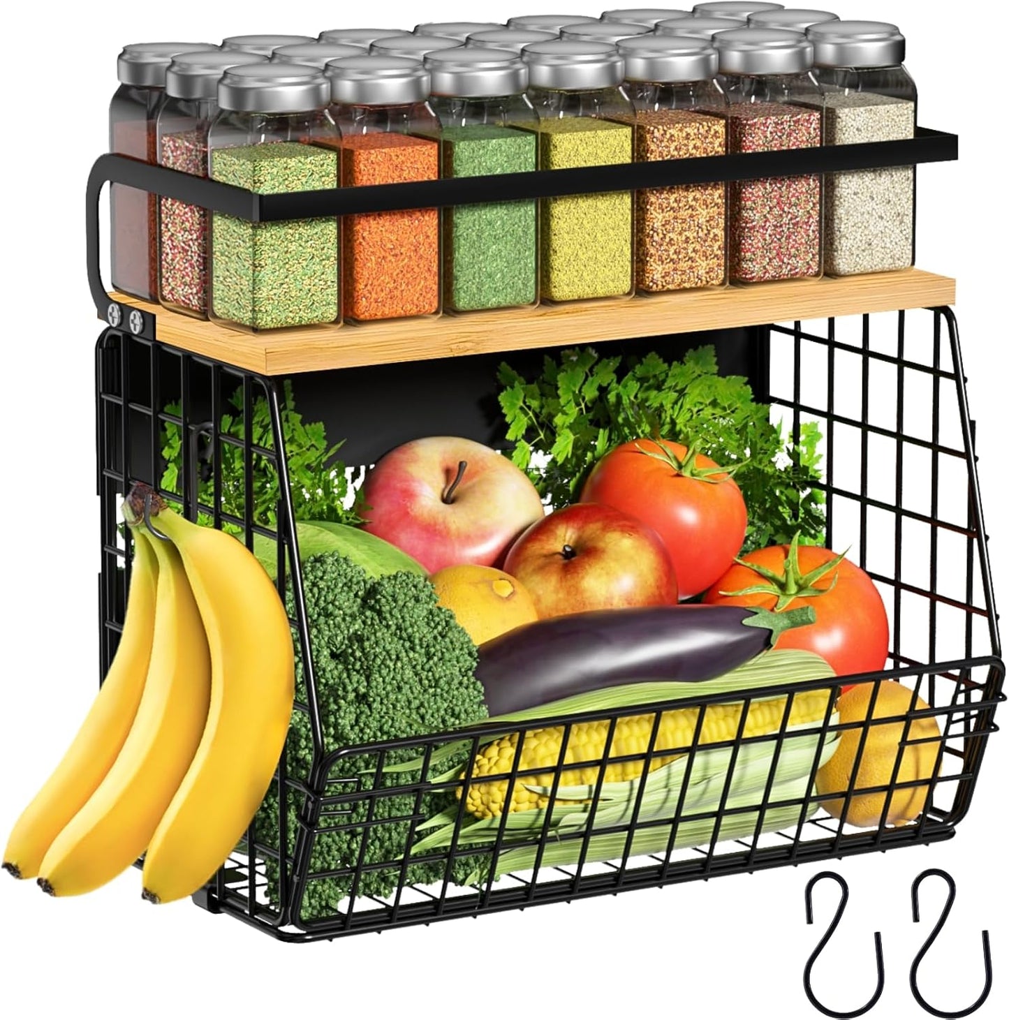 Magnetic Shelf for Fridge with Wood Lid, Fruit Potato and Onion Storage Bins, Pantry Organizers & Storage