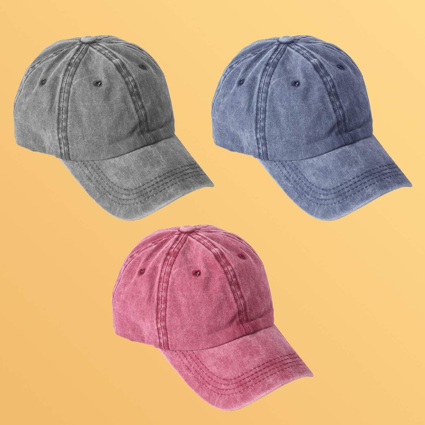 3 Pack Washed Plain Baseball Cap, Retro Adjustable Dad Hats Gift for Men/Women