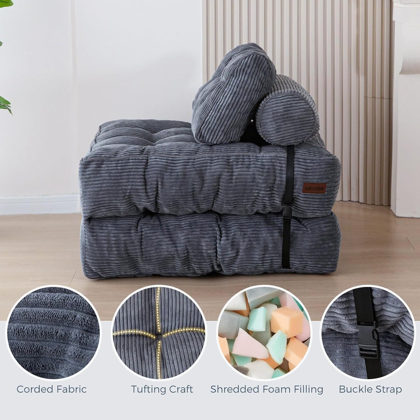 Convertible Folding Sofa Bed - Single Sleeper Chair with Pillow and Back Support, Portable Fold Out Lounge