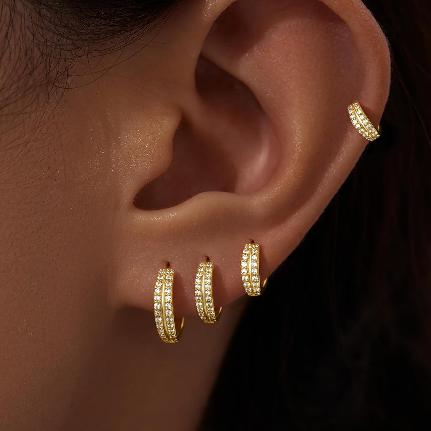 Small Gold Huggie Hoop Earrings Set for Women Men Hypoallergenic 14K Plated Stack Cartilage Earrings, Multiple Piercing