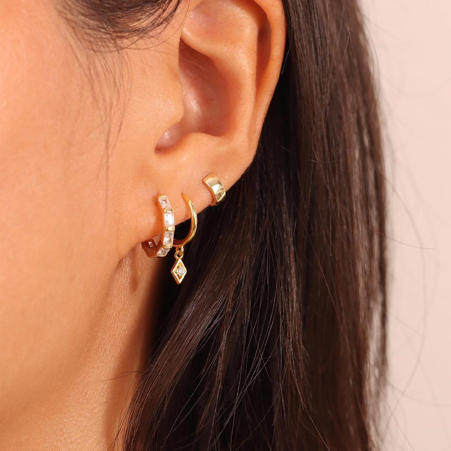 Freekiss 3 Pairs Gold Hoop Earrings Set: Dainty Stud Earrings Trendy Small 14K Gold Plated Hypoallergenic Dangle Cartilage
