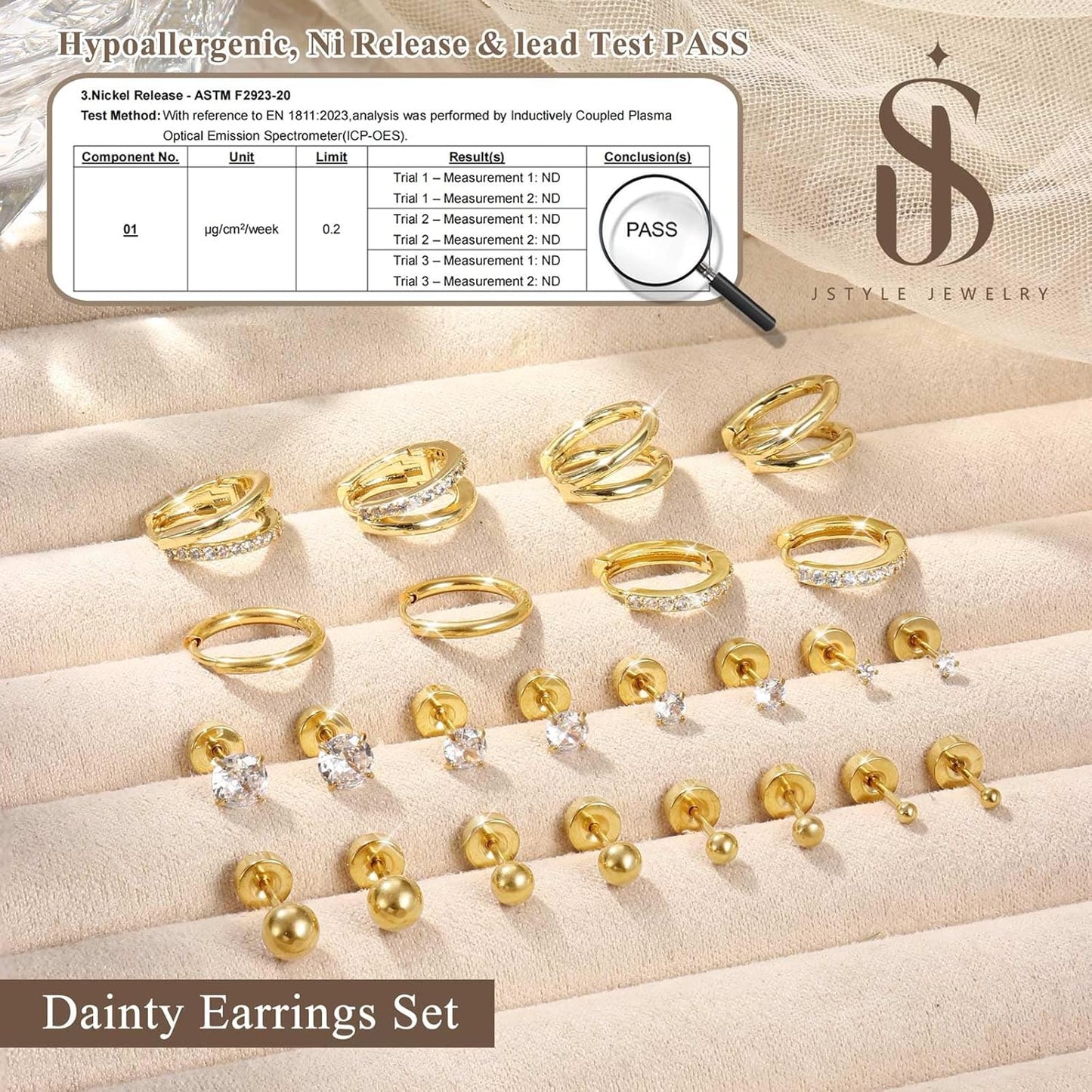 Jstyle Hypoallergenic Gold Stud Hoop Earrings for Women Men Surgical Stainless Steel Flat Back Earrings Small 14K Gold Huggie Hoops