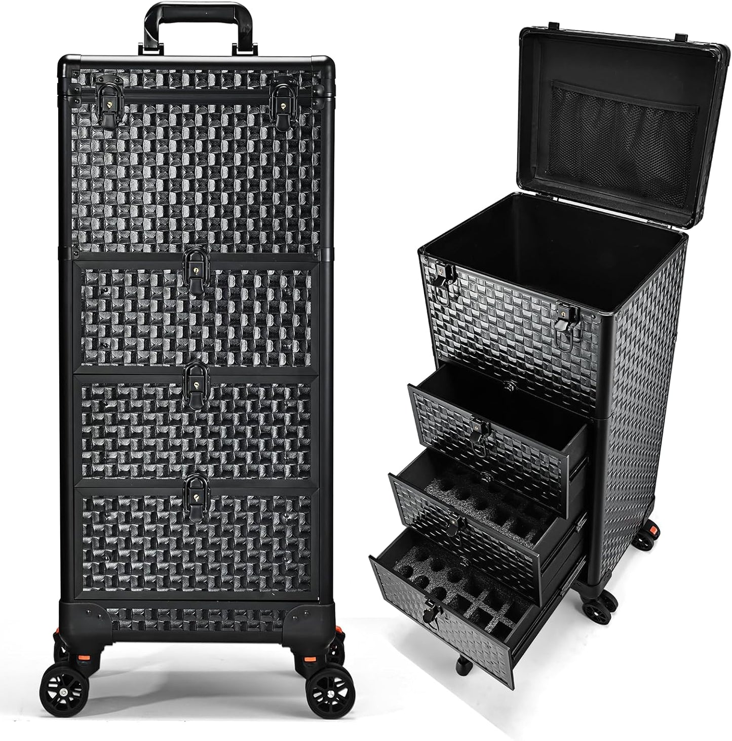 4 in 1 Professional Makeup  Case Aluminum Cosmetic Case Rolling Makeup Case