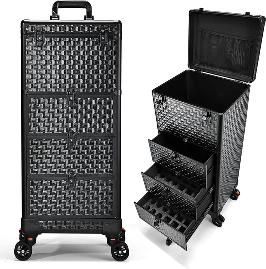 4 in 1 Professional Makeup  Case Aluminum Cosmetic Case Rolling Makeup Case