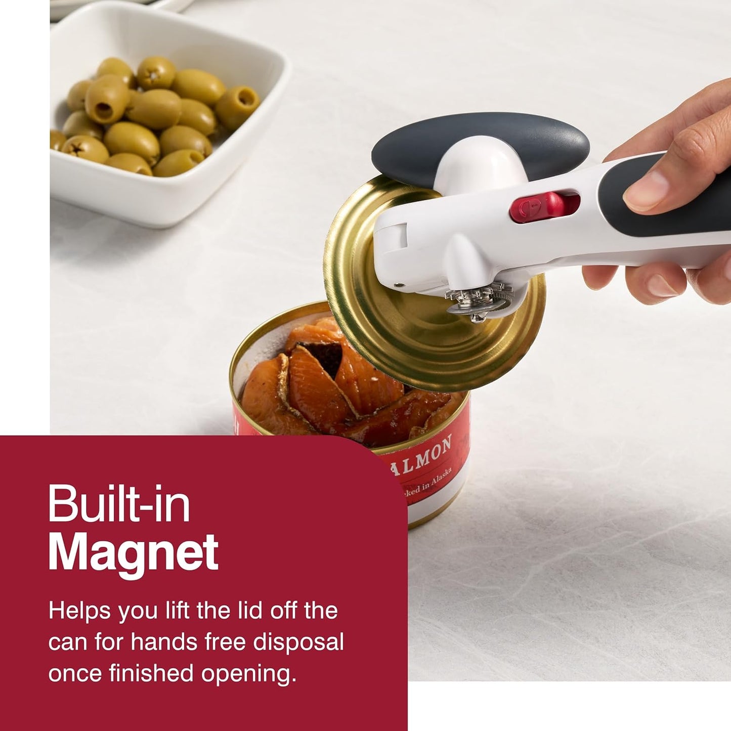 Manual Opener with Locking Mechanism - Easy-to-Turn - Magnetic Can Opener