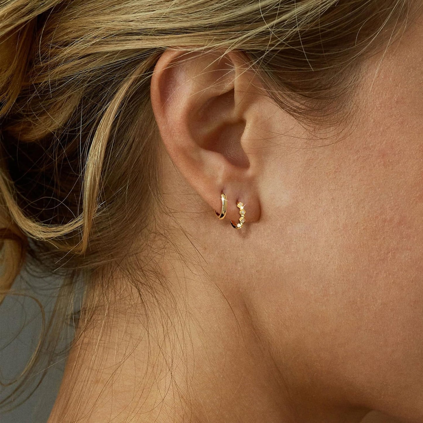 Freekiss 3 Pairs Gold Hoop Earrings Set: Dainty Stud Earrings Trendy Small 14K Gold Plated Hypoallergenic Dangle Cartilage