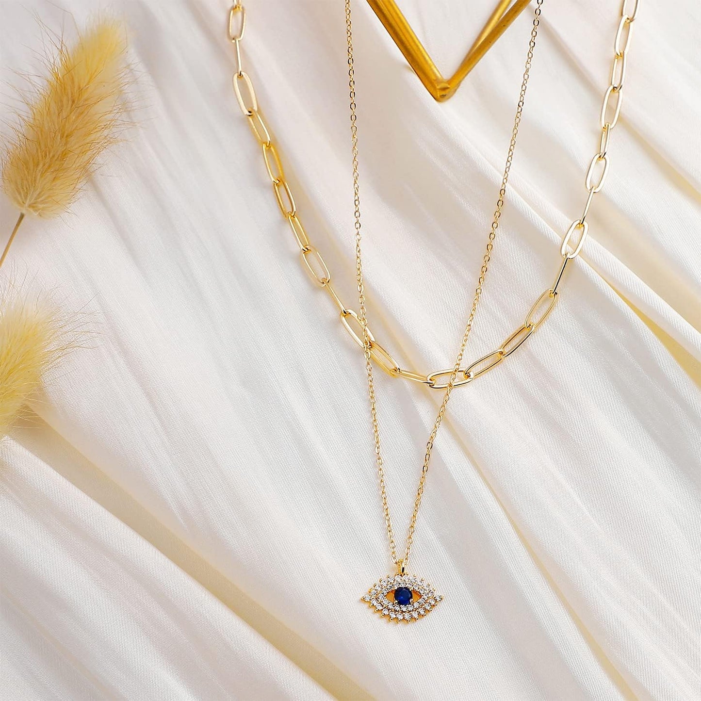 Layered Heart Necklace, Handmade 18K Gold Plated Dainty Choker With Arrow Bar Pendant for Women