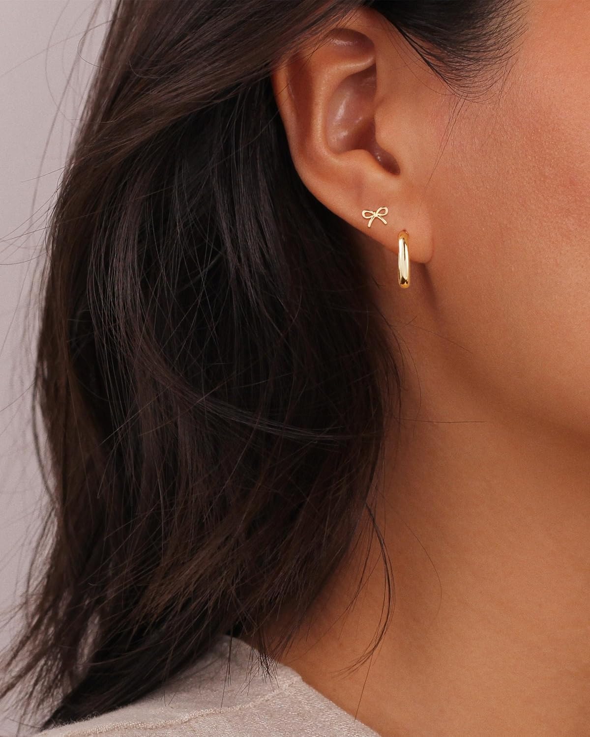 Gold Hoop Earrings Set for Women Trendy, 14K Gold Plated Chunky Hypoallergenic Small Diamond Cartilage Hoops Cute Cubic