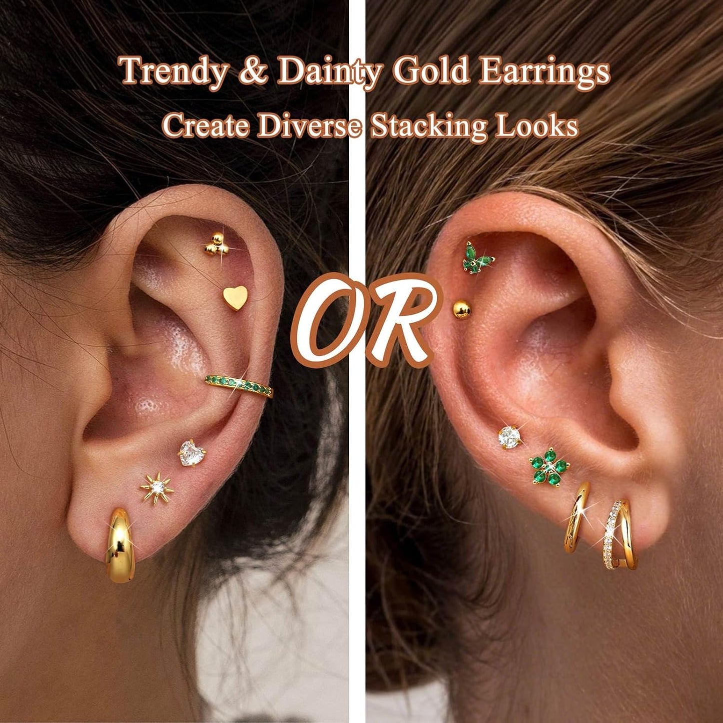 Jstyle Hypoallergenic Gold Stud Hoop Earrings for Women Men Surgical Stainless Steel Flat Back Earrings Small 14K Gold Huggie Hoops