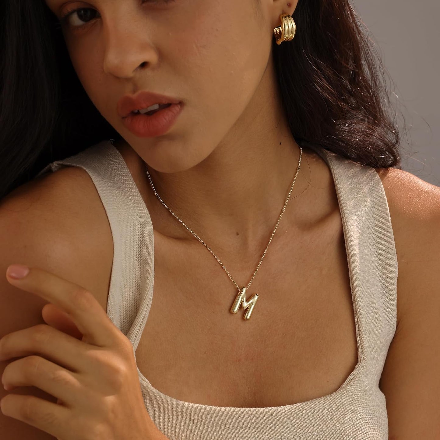 Bubble Gold Letter Necklace, 14k Gold Plated Balloon Initial Pendant, Dainty Chunky Custom Name Necklace for Women