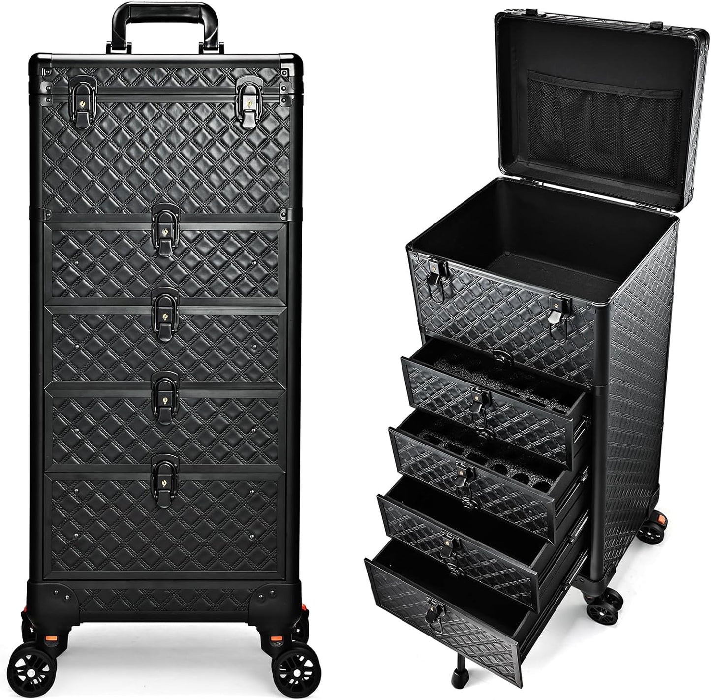 4 in 1 Professional Makeup  Case Aluminum Cosmetic Case Rolling Makeup Case