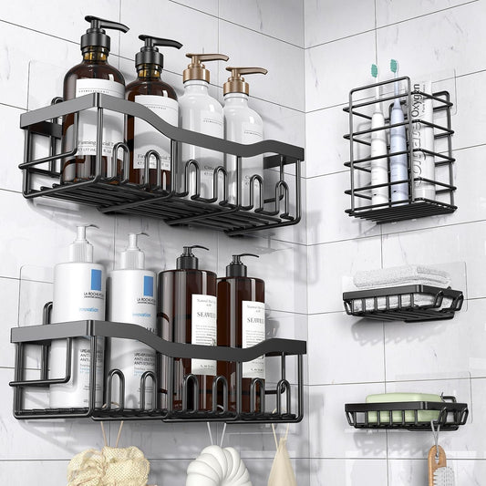 Adhesive Shower Caddy, 5 Pack Rustproof Stainless Steel Bath Organizers , No Drilling Shelves
