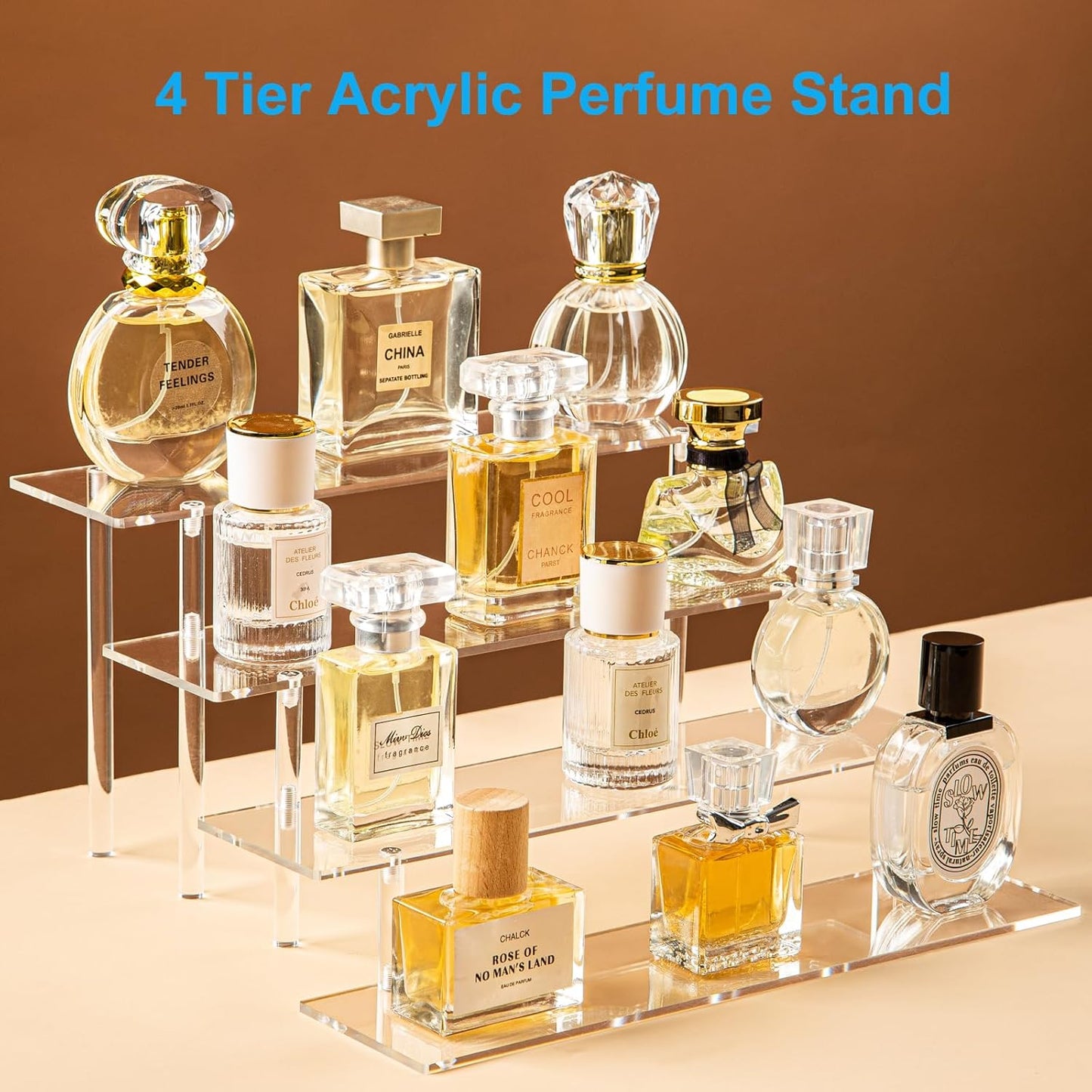 4 Tier Acrylic Perfume Organizer Stand, Clear Display Risers for Perfume, , Cosmetic, Skincare