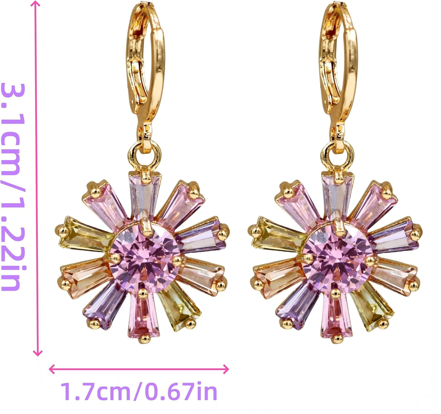 Vuskdtei18K Gold Plated Flower Dangle Earrings for Women, Hypoallergenic Cubic Zirconia Earrings, Elegant Chandelier Drop Earrings