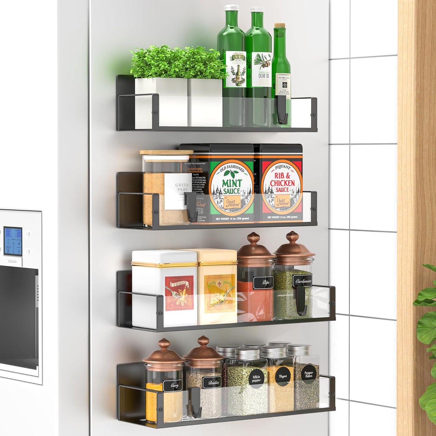 Metal 4 Pack Magnetic Spice Storage Rack Organizer for Refrigerator and Oven Organizers and Storage