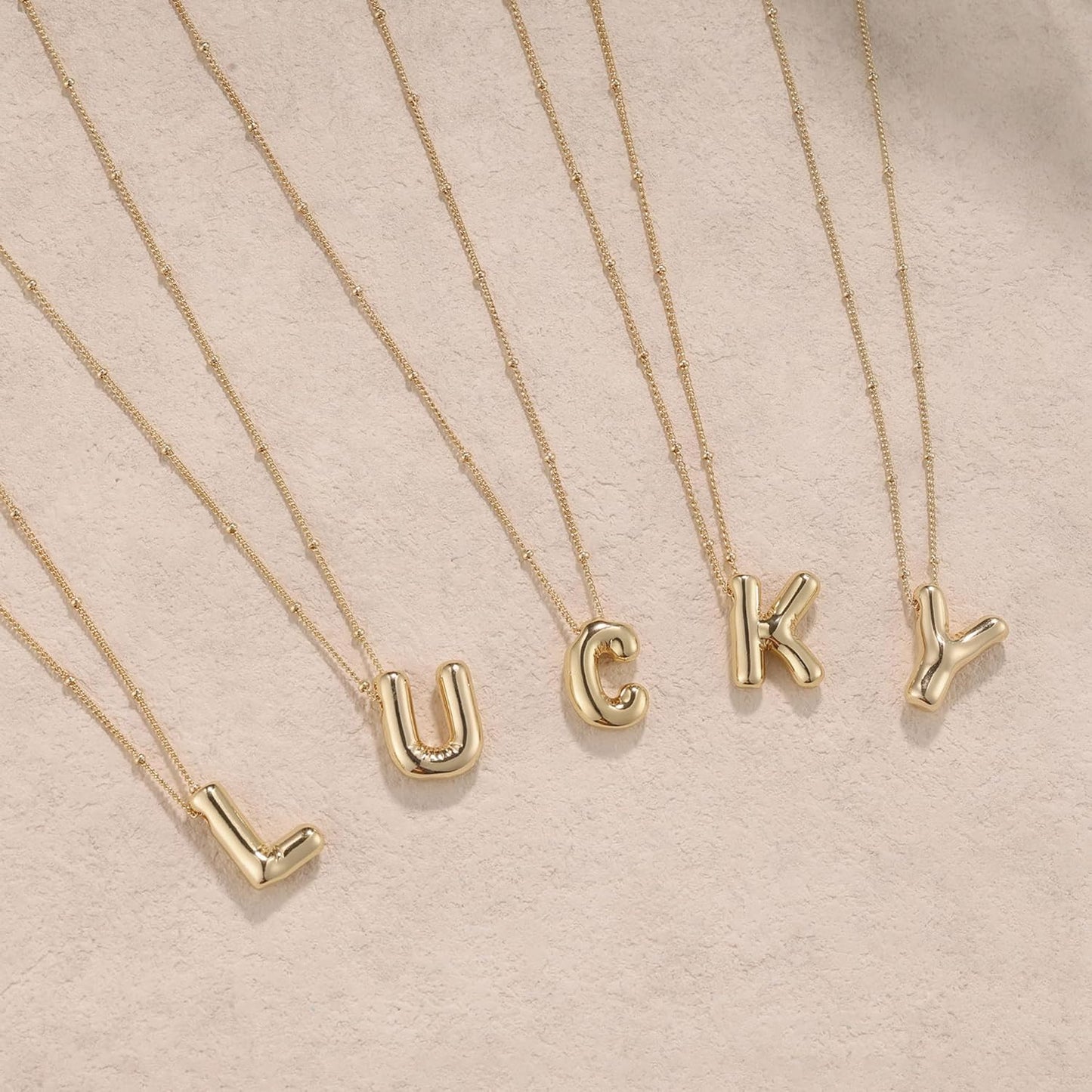 Bubble Initial Necklace; 14K Gold Plated Balloon Letter Pendant; Custom Name Jewelry; Trendy Chunky Gift for Women