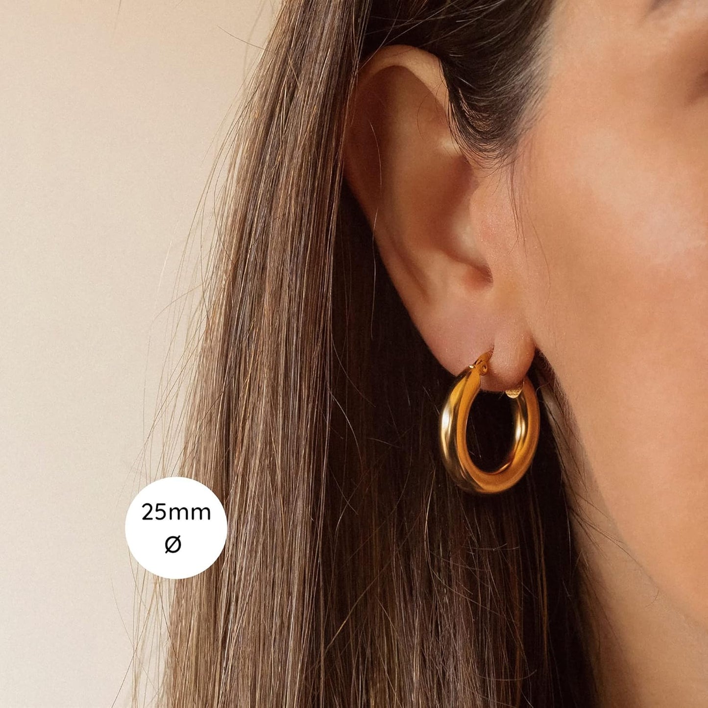 Chunky Gold Hoop Earrings for Women, 14k Gold Plated Thick Triple Hoop Earrings Hypoallergenic Trendy Chunky Gold Hoops
